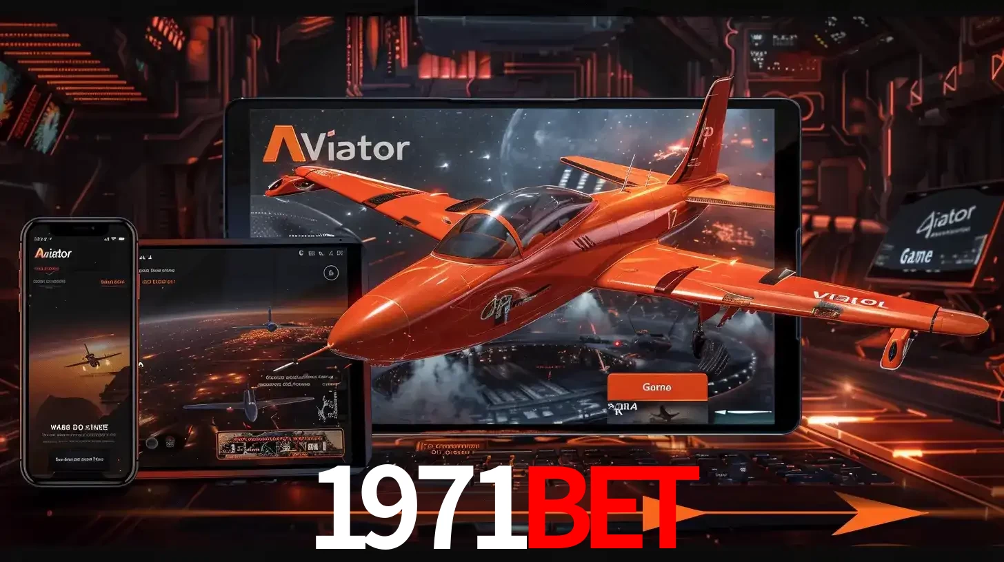 Apresentação tecnológica do jogo Aviator com um avião saindo da tela de um tablet, demonstrando a experiência imersiva em múltiplos dispositivos no 1971bet.