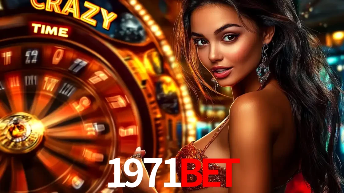Mulher ao lado da roda de prêmios do jogo de cassino ao vivo Crazy Time, um dos shows de jogos mais emocionantes oferecidos pela plataforma de apostas 1971bet.