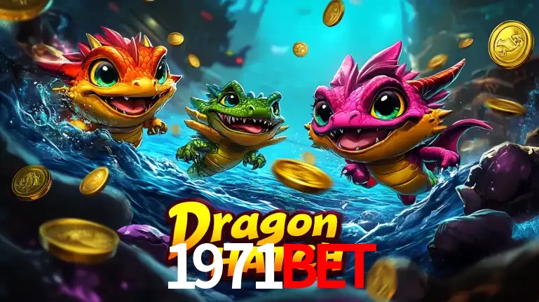 Arte promocional do jogo Dragon Hatch com três adoráveis dragões bebês nadando entre moedas de ouro, um dos slots mais divertidos para jogar no cassino 1971bet.