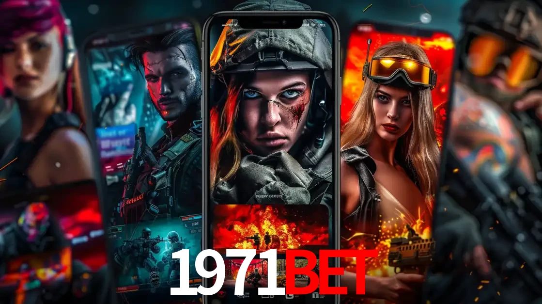 Montagem de telas de celular mostrando diversos personagens, masculinos e femininos, de um jogo de tiro, ilustrando a diversidade de equipes de e-sports para apostar no 1971bet.